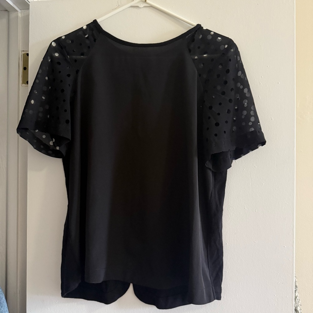 BCBG Black Boxy Cut Out Short Sleeve Blouse